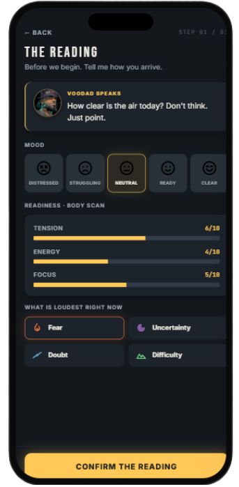 The reading — pre-drill body scan